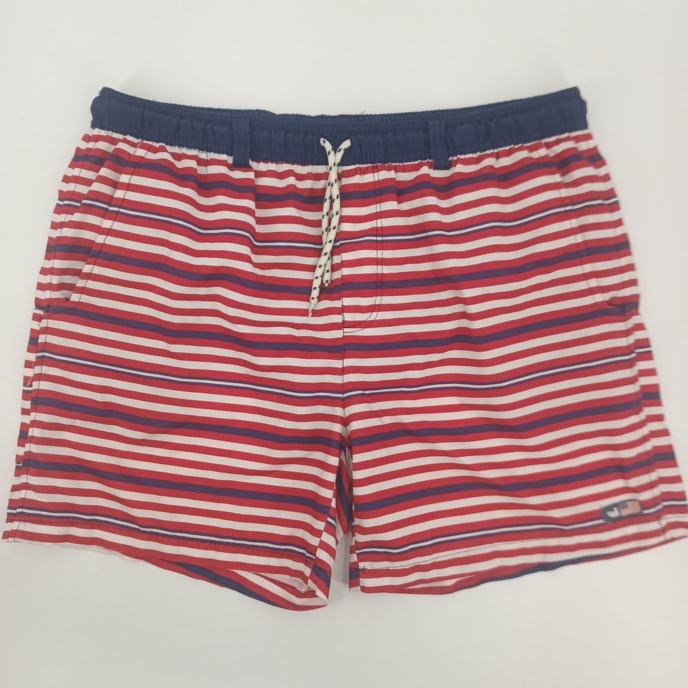 Southern Marsh Mens Swim Trunks Red White Blue Striped Board Shorts Size M